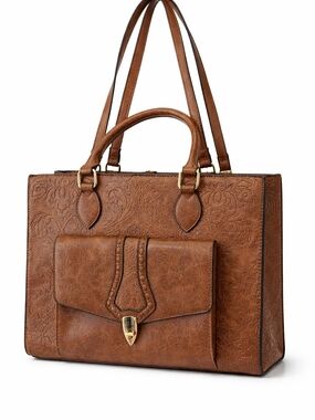Classic Embossed Brown Tote Handbag